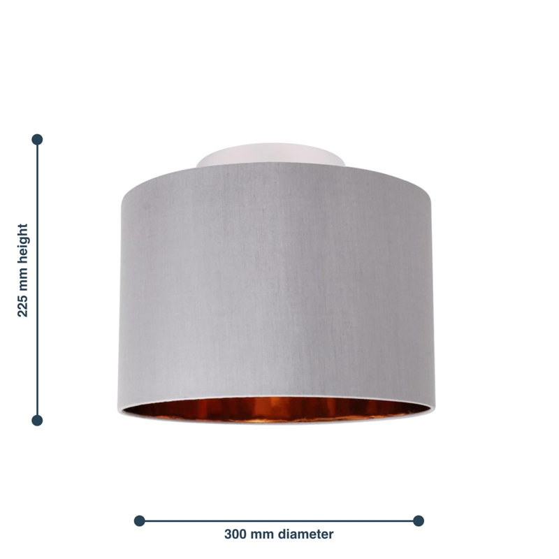 Fumiko Fabric Semi Flush Mount, Grey/Copper