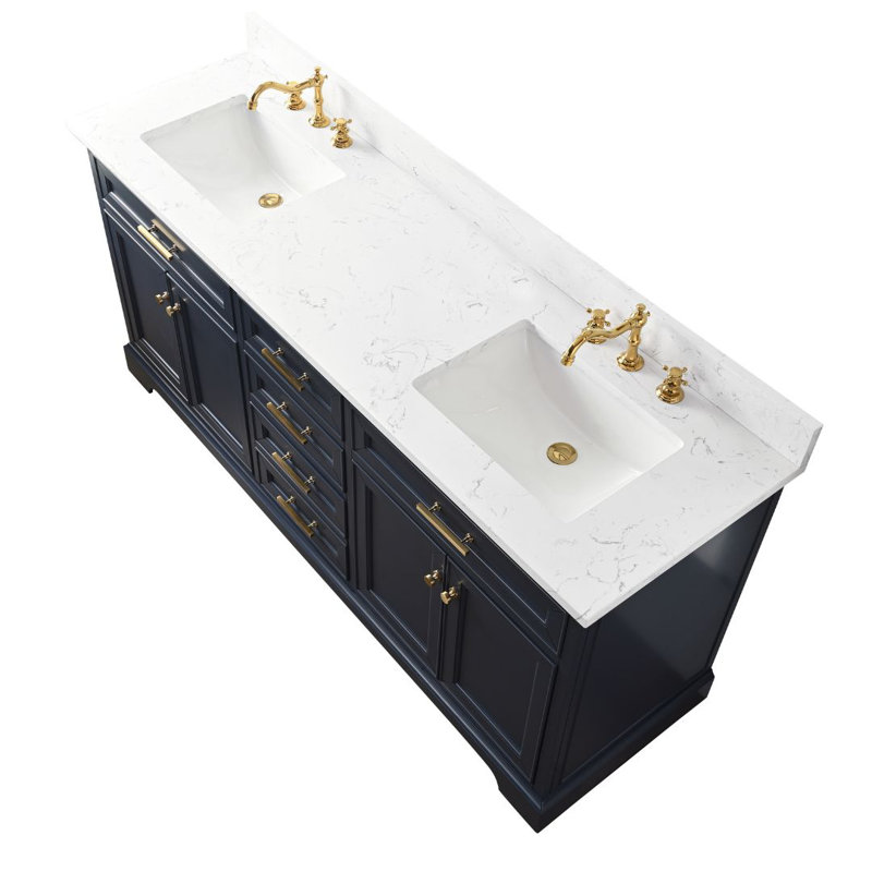 Thompson 72" W Double Bathroom Vanity, Indigo Blue/Brushed Gold