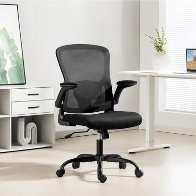 Chaise de bureau ergonomique, chaise de bureau en filet avec support lombaire, noir