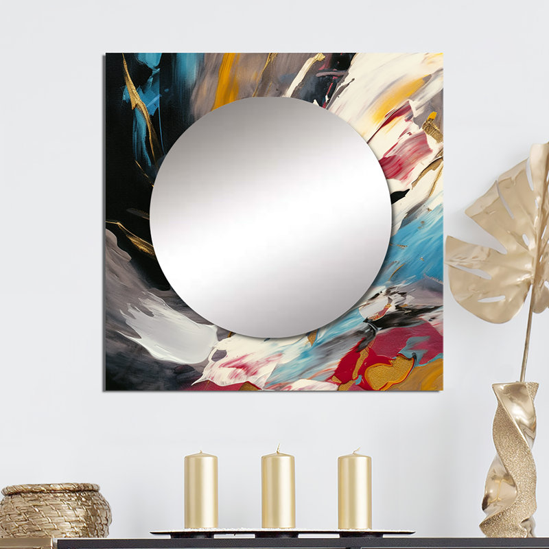 Smooth Bliss Abstract Gold Black Blue I - Abstract Painting Square Mirror For Wall Art Decor, 23" x 23"