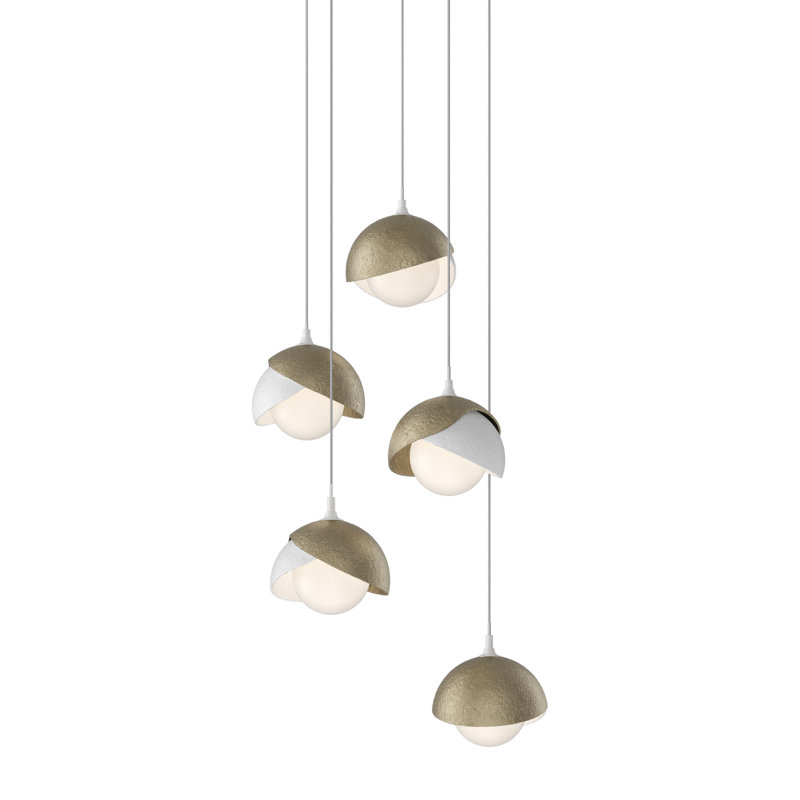Brooklyn 5 - Light Cluster Geometric Pendant, White, Standard: 15" to 80", Soft Gold