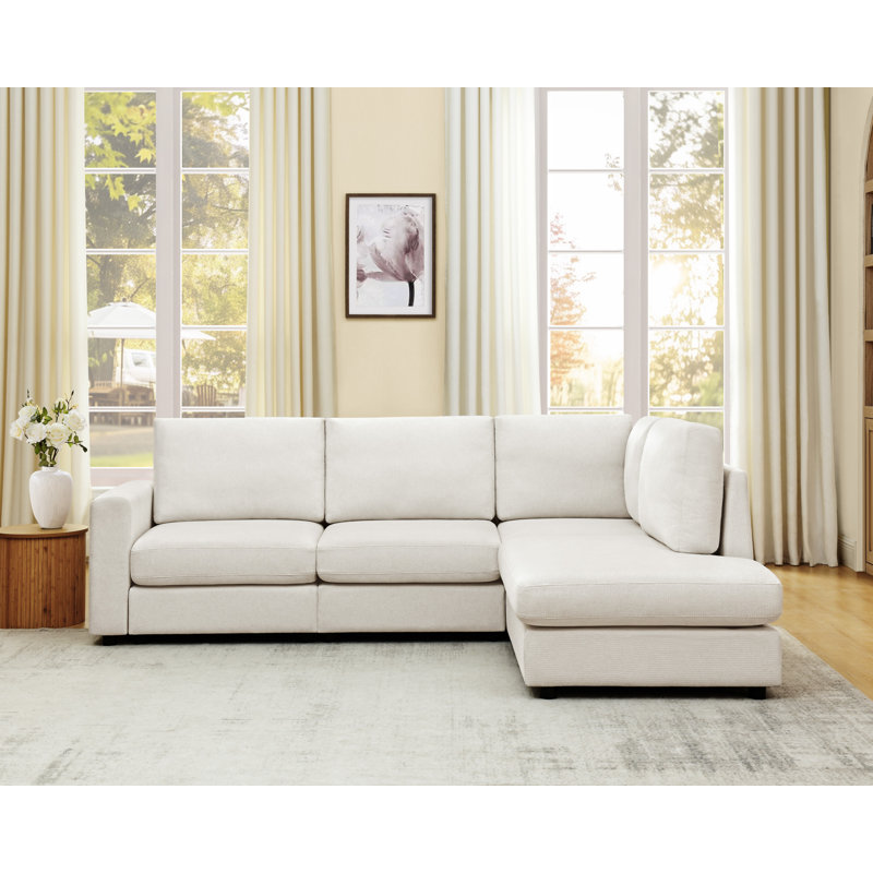 100Inch Upholstered Chenille L-Shaped Sofa, White