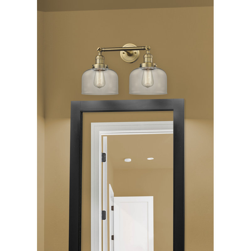 Bell - 2 Light 19" Bath Vanity Light, Brushed Brass, 9" H x 19" W, Clear