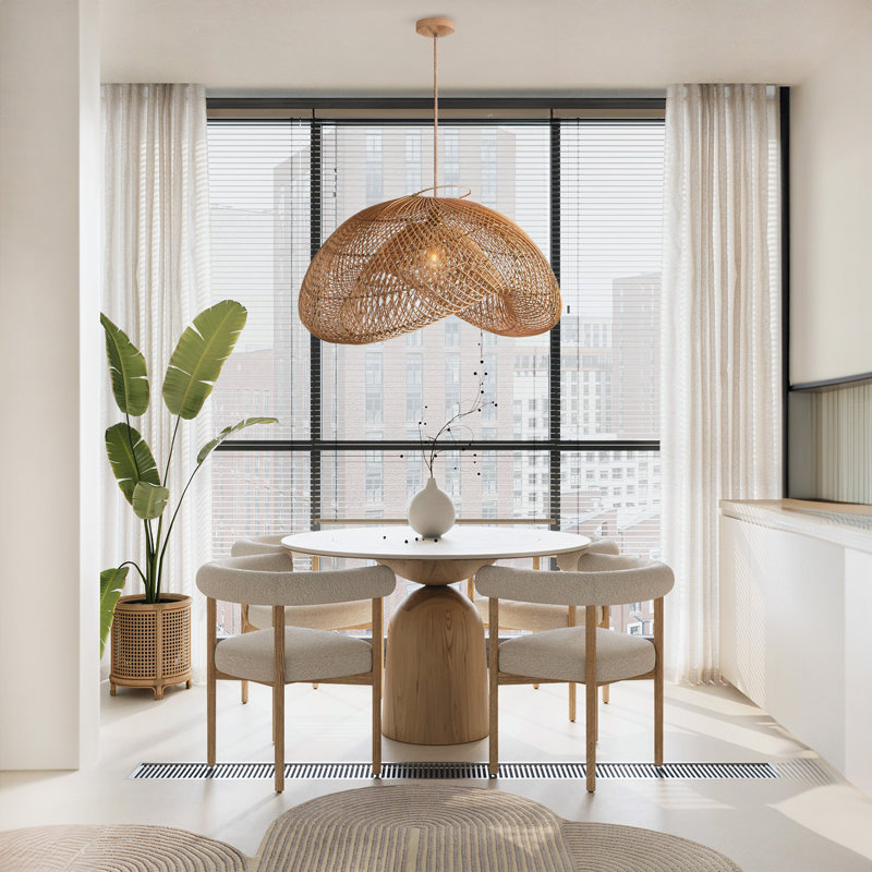 Sepherina Rattan Pendant Light - Natural Sculptural 1-Light Polished Handwoven Adjustable Light Fixture For Kitchen Island, Kitchen, Dining Room, Living Room, Bedroom or Hallway in Modern Farmhouse, Farmhouse & Boho Style