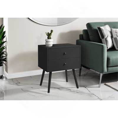 Table d'appoint, chambre à coucher, bout, salon, table de chevet, table d'appoint, tiroir de rangement, stratifié noir, moderne, contemporain
