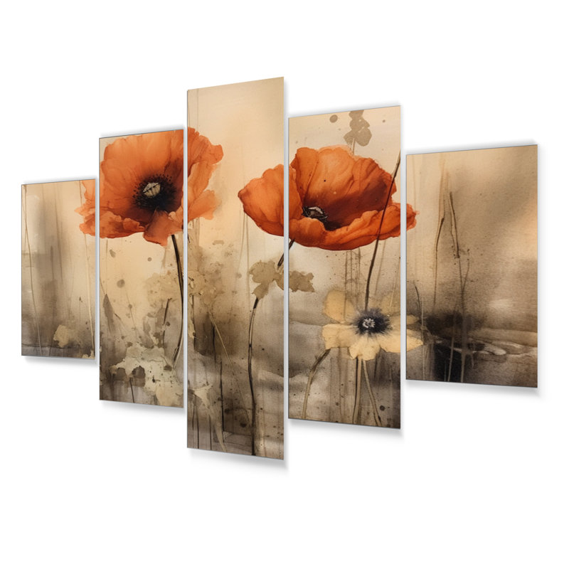 Ensemble de salon Brilliant Poppies I - Art mural floral en métal