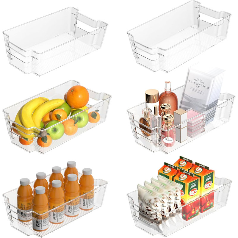 Clear Stackable Refrigerator Storage Bins 6-Pack with Handles – for Fridge, Pantry, Freezer & Kitchen Cupboard