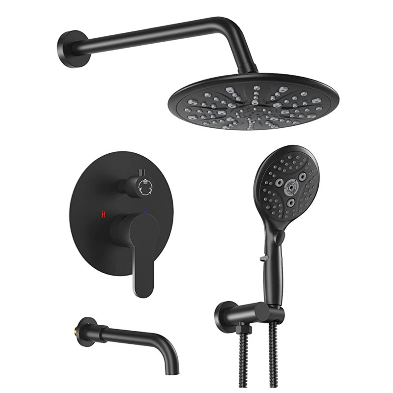 9-inch Black-plated Round 3-spray Mode Shower Kit (abs)