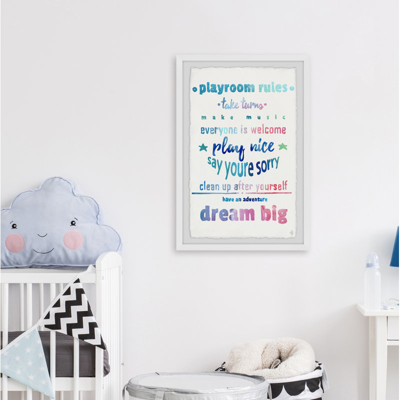 «Rieves Dreamy Playroom Rules», reproduction encadrée, H 24 po x l 16 po x P 1,5 po