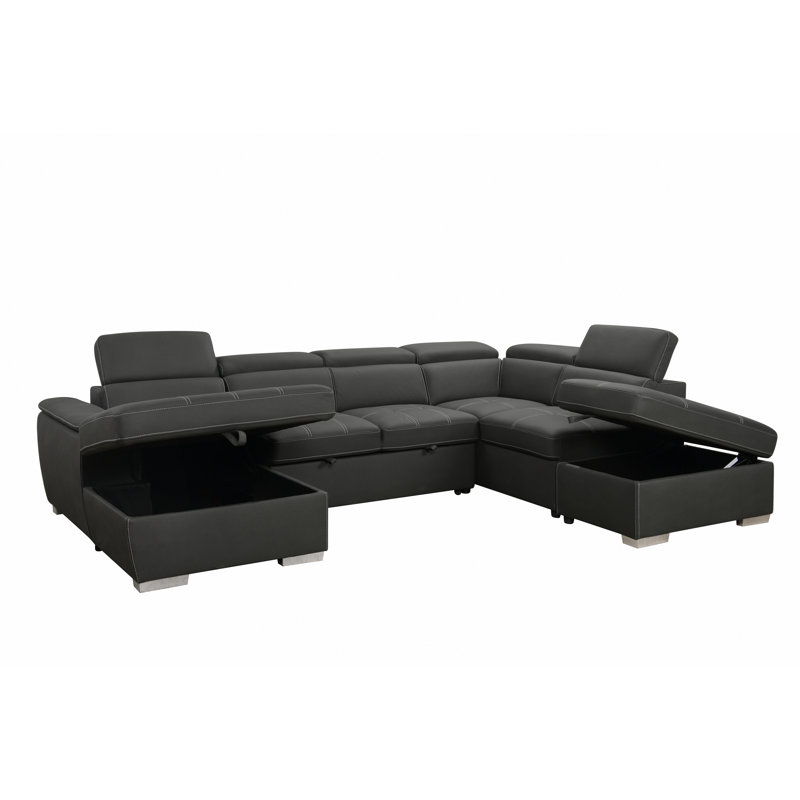 Canapé modulaire en U de 128 po avec repose-pieds et canapé modulaire réversible de 7 places avec siège de rangement, ensembles de canapés de salon avec appui-tête réglable