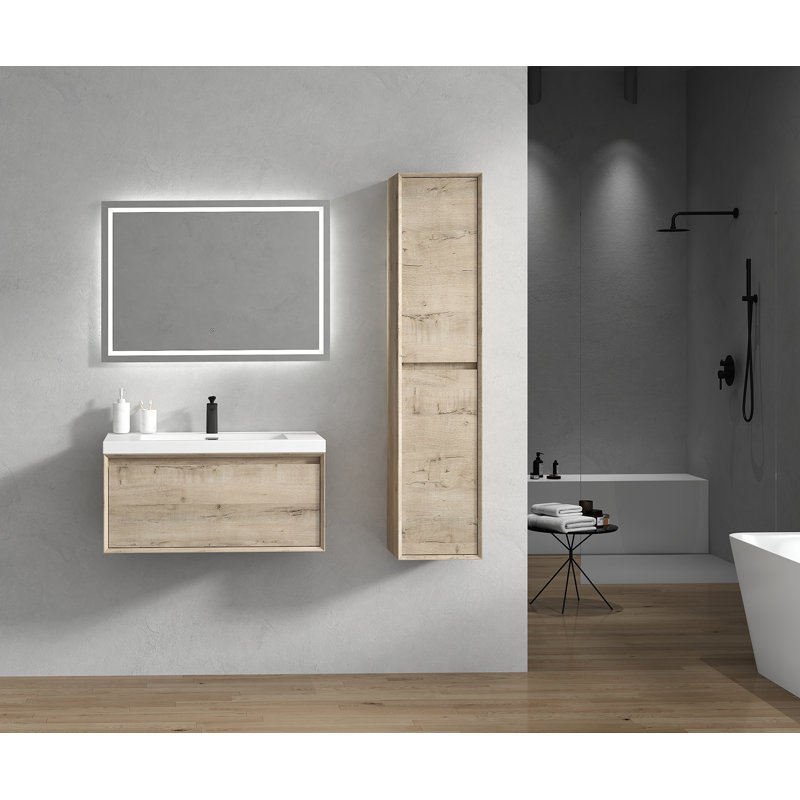 Meuble-lavabo mural simple l 35,4 po x P 19,6 po x H 17,7 po Crina, Chêne clair