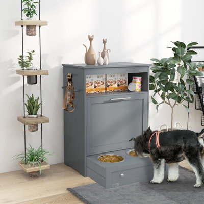 Rangement pour nourriture pour chien avec compartiment, gris - tiroir et crochets de gestion efficace pour animaux