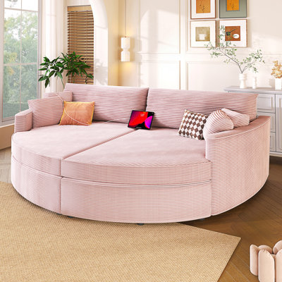 102.3" Oversized Double Chaise Lounge Sofa Bed with USB Ports - Deep Seat Corduroy Loveseat Couch