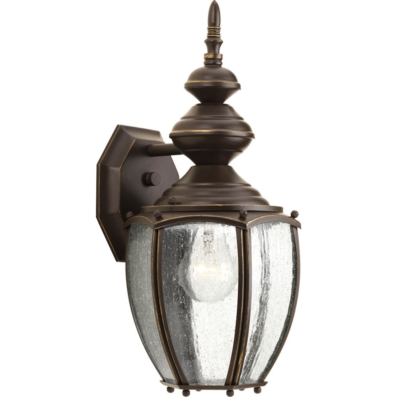 Lanterne murale d'extérieur en verre bullé 15,25 po Rawson, Bronze antique