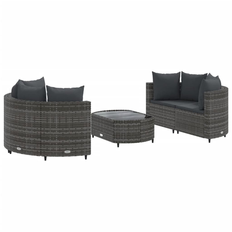 Ensemble de canapé de patio 5 pièces avec coussins en polyester Latitude Run®, Gris, Anthracite