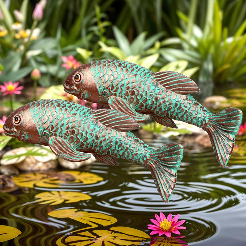 Statues, décor de poissons Koi, ensemble de 2 statues de poissons Koi antiques, sculpture pour l'extérieur