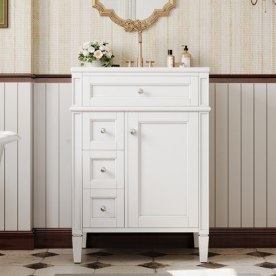 Meuble-lavabo de salle de bain avec lavabo supérieur, meuble de rangement moderne avec 2 tiroirs et un tiroir basculant, meuble-lavabo simple