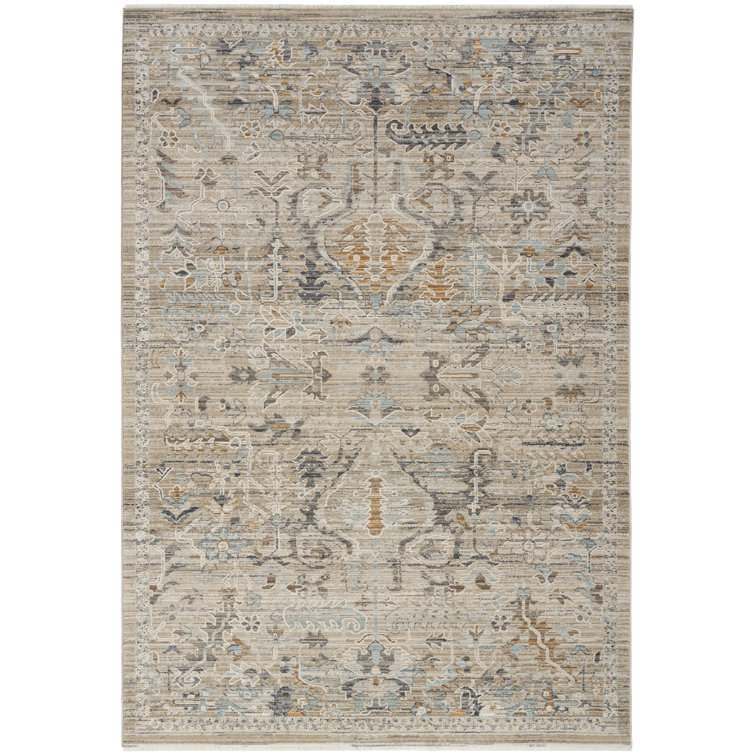 Rectangle  Floral Power Loomed Area Rug in Gray/Tan/Brown
