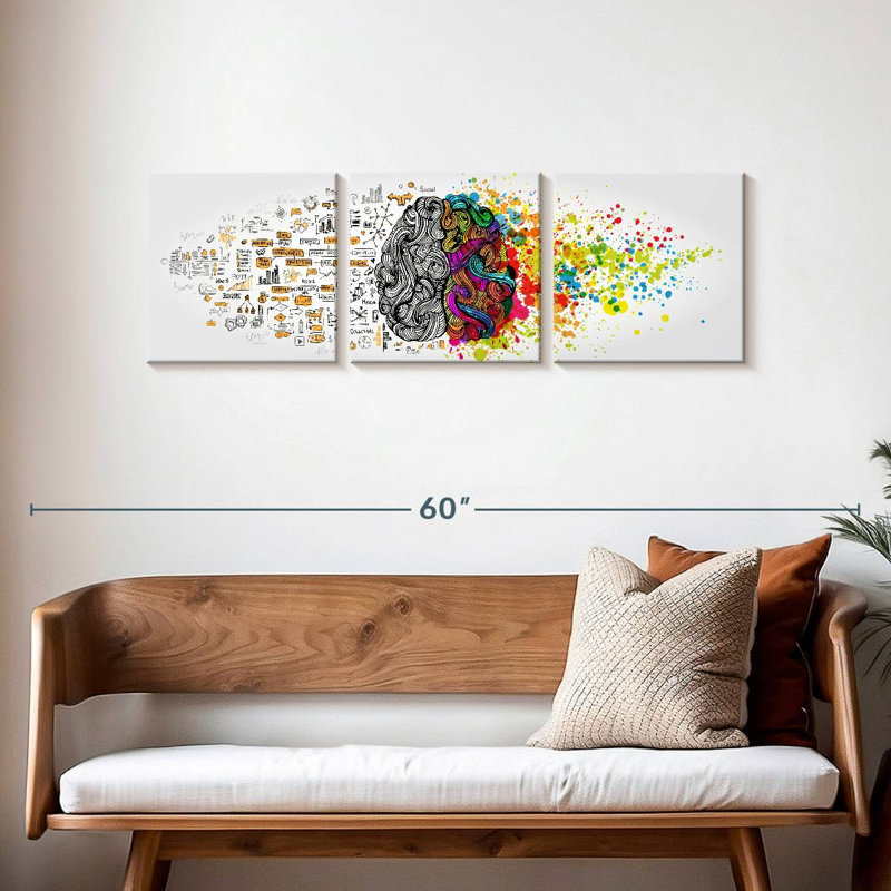 «Human Brain Abstract», reproduction sur toile tendue de 3 pièces, H 15 po x l 47 po x P 1,25 po