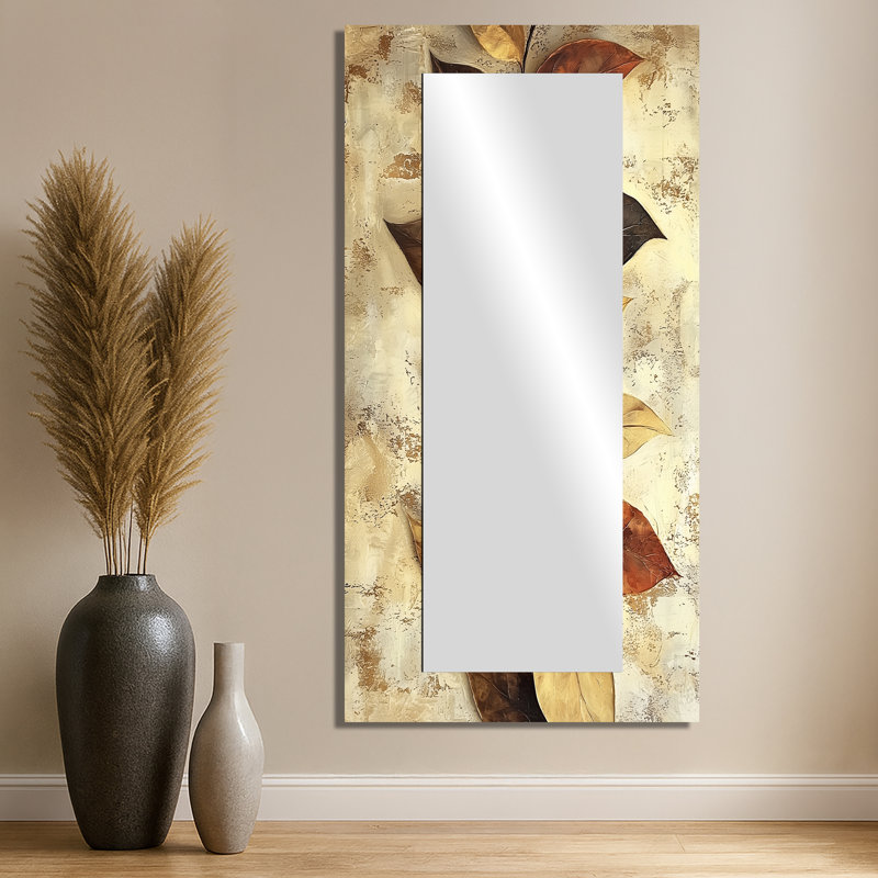 Feuilles de chocolat chocolat brun II - miroir décoratif floral imprimé sur métal, 28 po x 55 po