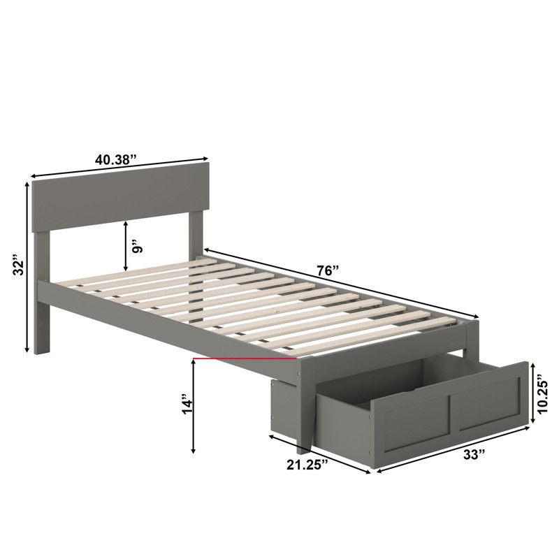 Farrah Platform Storage Bed, Gray, Twin