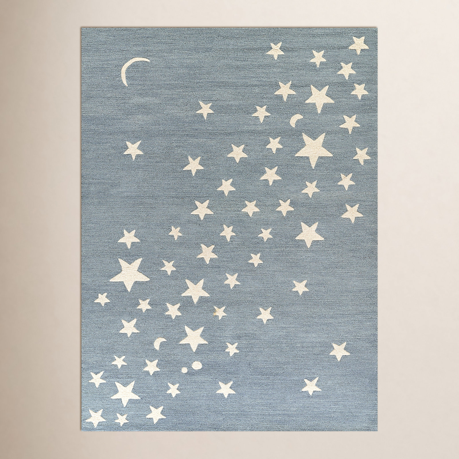 Lola Hand Tufted Wool Moon and Star Blue Area Rug, Runner 2'3" x 8'