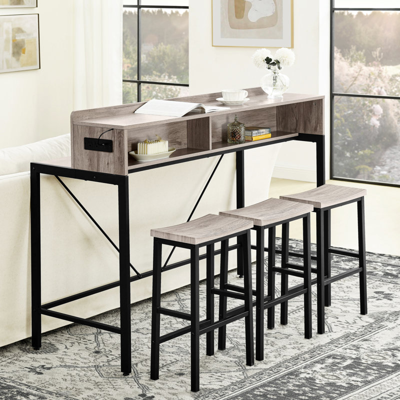 Ensemble de table de bar de 59 pouces, table de salle à manger, table de canapé avec prise de courant et éclairage à DEL, 3 tabourets de selle, table de bar 4 pièces et ensemble de chaises pour le salon, la salle à manger et la cuisine