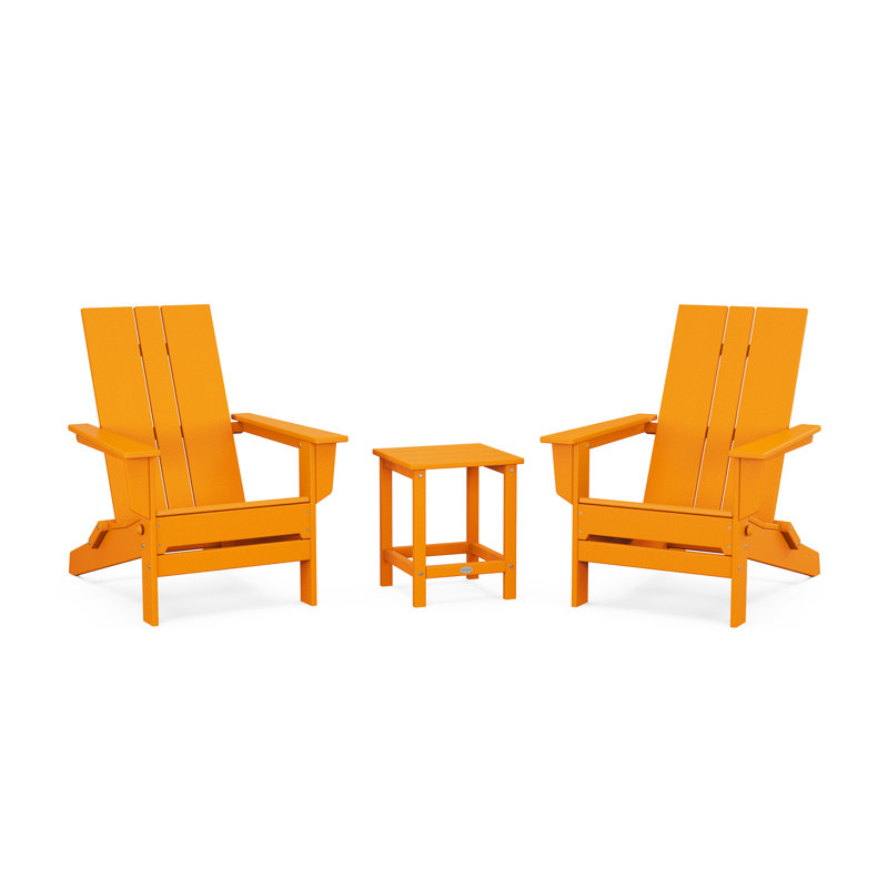 POLYWOOD x ALLModern Foldable Outdoor Adirondack Chair With Table, Tangerine