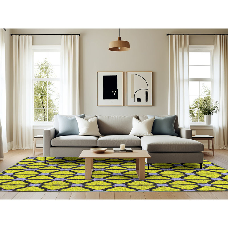 Tapis jaune / noir Power Loom, Rectangle 6 pi x 9 pi