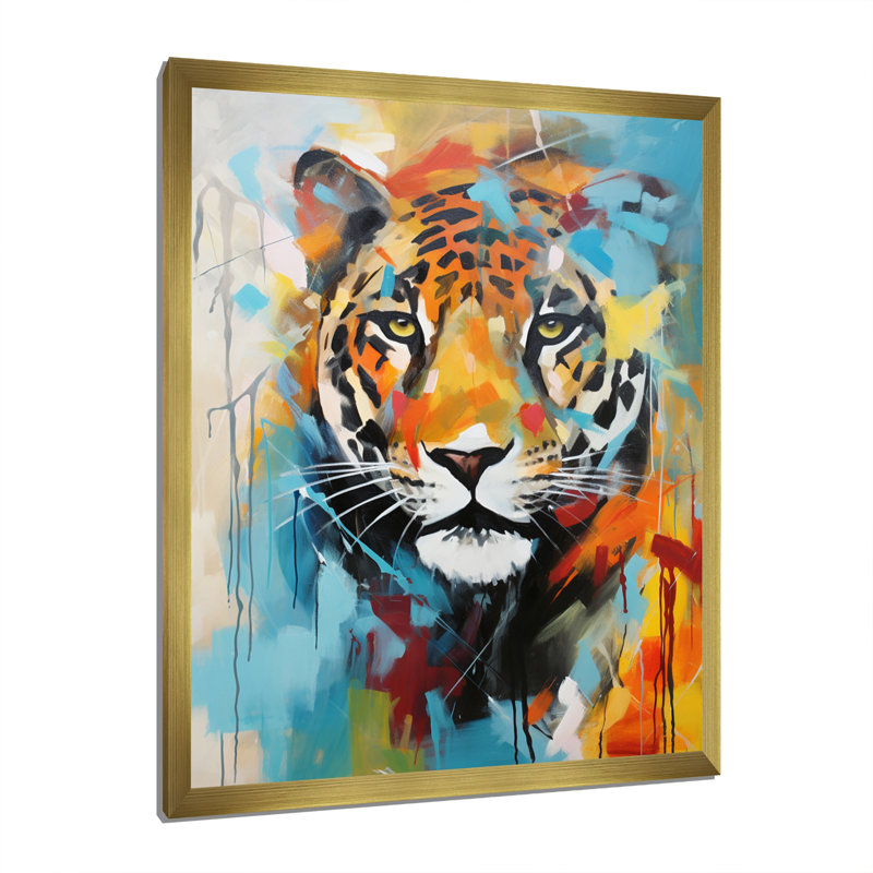 «Red Popart Panther Wilderness II», reproduction sur toile, H 44 po x l 34 po x P 1,5 po, Encadrement doré