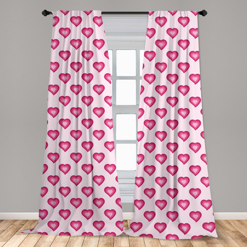 Pink Hearts Polyester Light-Filtering Curtain Panel Pair