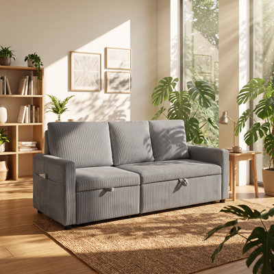 Oswin 70" W x 30" D x 35" H Corduroy Sleeper Sofa with Storage and Pull-Out Chaise