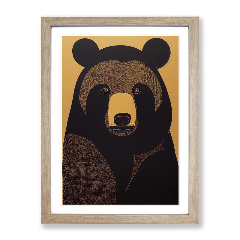 Traditional Bear No.2 Abstract - Wall Art, 66cm H x 48cm W, Oak Framed, White
