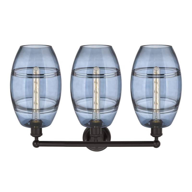 Éclairage pour meuble-lavabo à 3 lumières à intensité variable Kusham, Bleu princesse, Bronze huilé