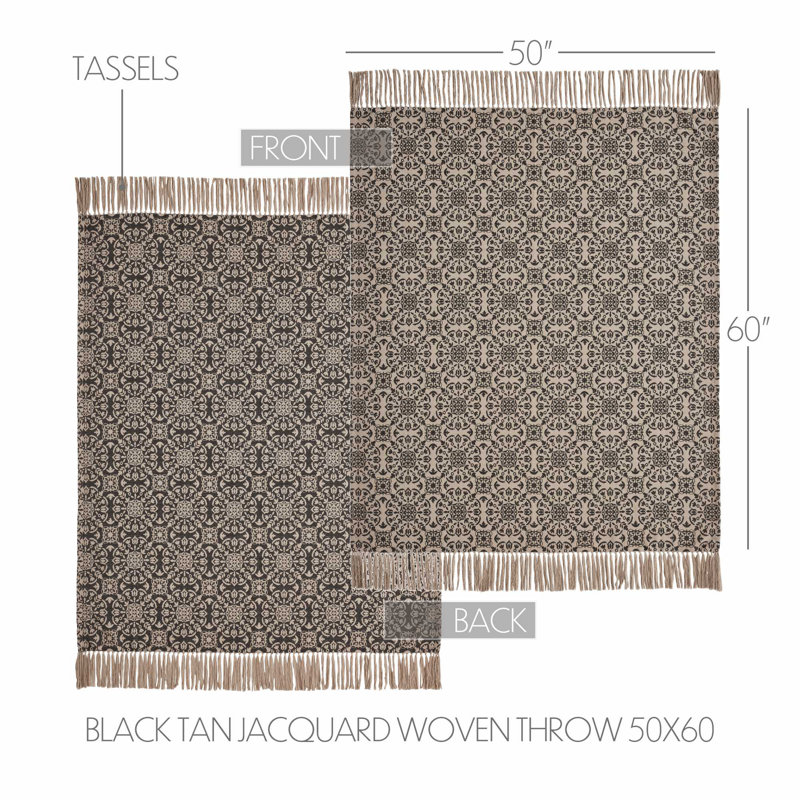 Handmade Black and Tan Cotton Jacquard Woven Throw Blanket