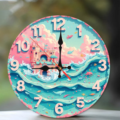 Océan château fantaisie horloge murale