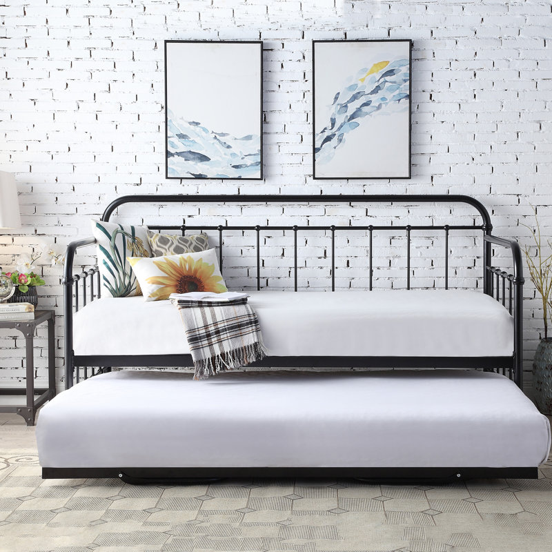 Melanie Metal Daybed with Trundle, Black