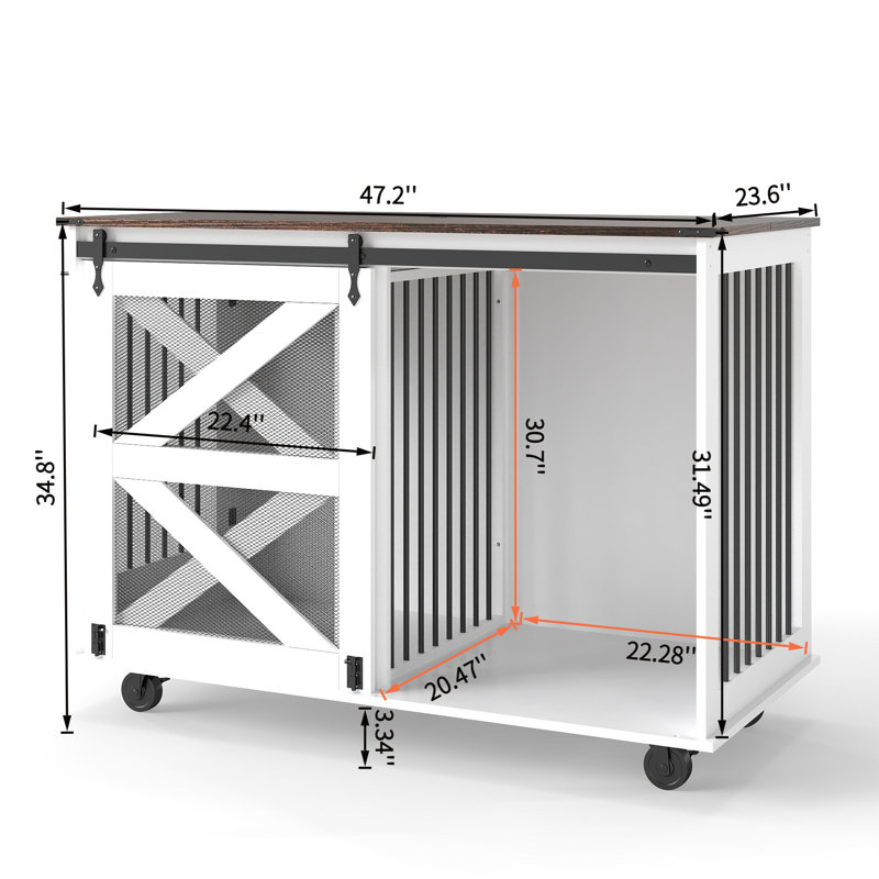 Meuble pour cage mobile pour chien 47,2 ", chenil multifonction pour animaux avec porte rabattable et roulettes verrouillables