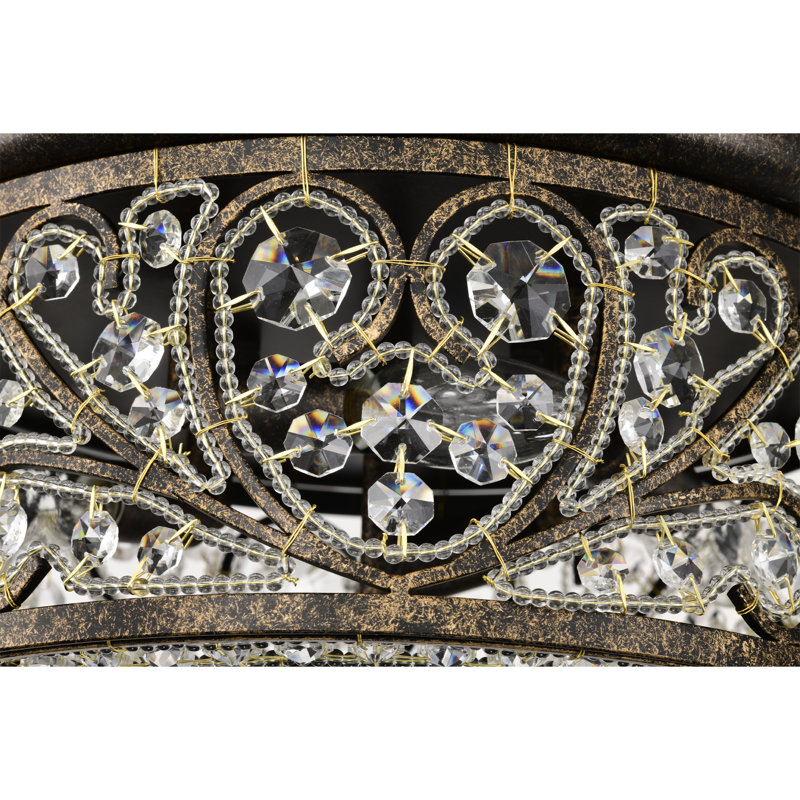 Plafonnier encastré bronze antique 14 pouces avec cristaux