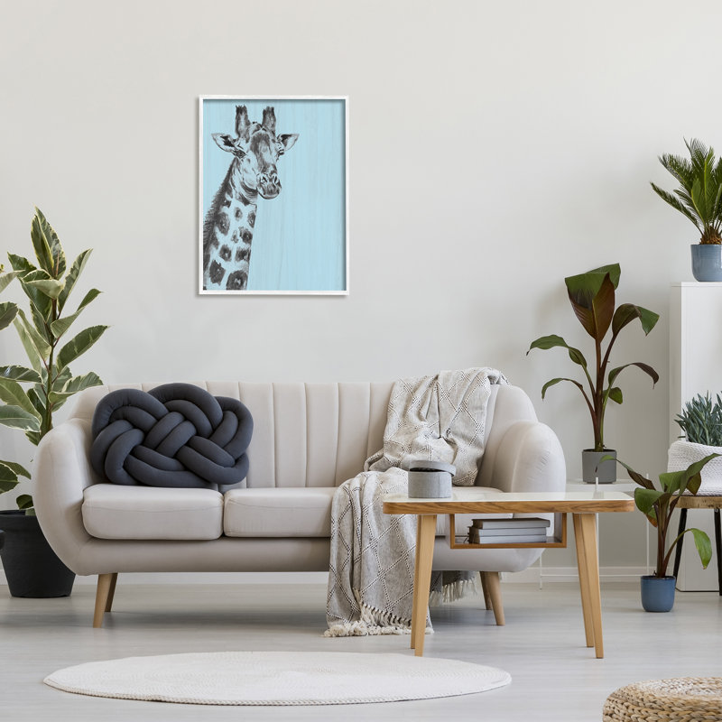 25_Simple girafe, art mural sur toile tendue à motif de safari bleu rustique par Patricia Pinto, H 30 po x l 24 po