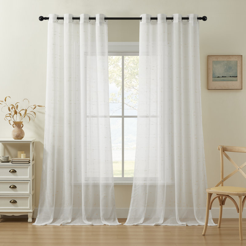 Paire de rideaux semi-transparents en polyester avec œillets (ensemble de 2), Doré, L 52 po x L 108 po
