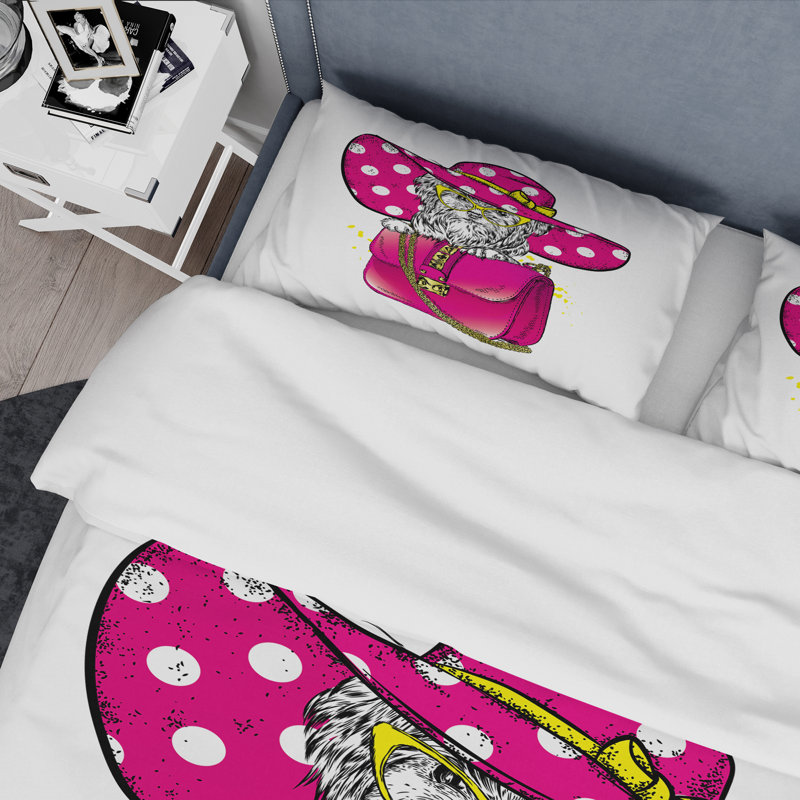 Ensemble de housse de couette Pedigree Dog In A Pink, Housse de couette simple + 1 taie décorative stan