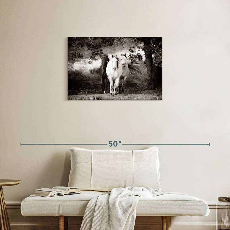 Crowle, trois chevaux sauvages sépia, H 20 po x l 30 po