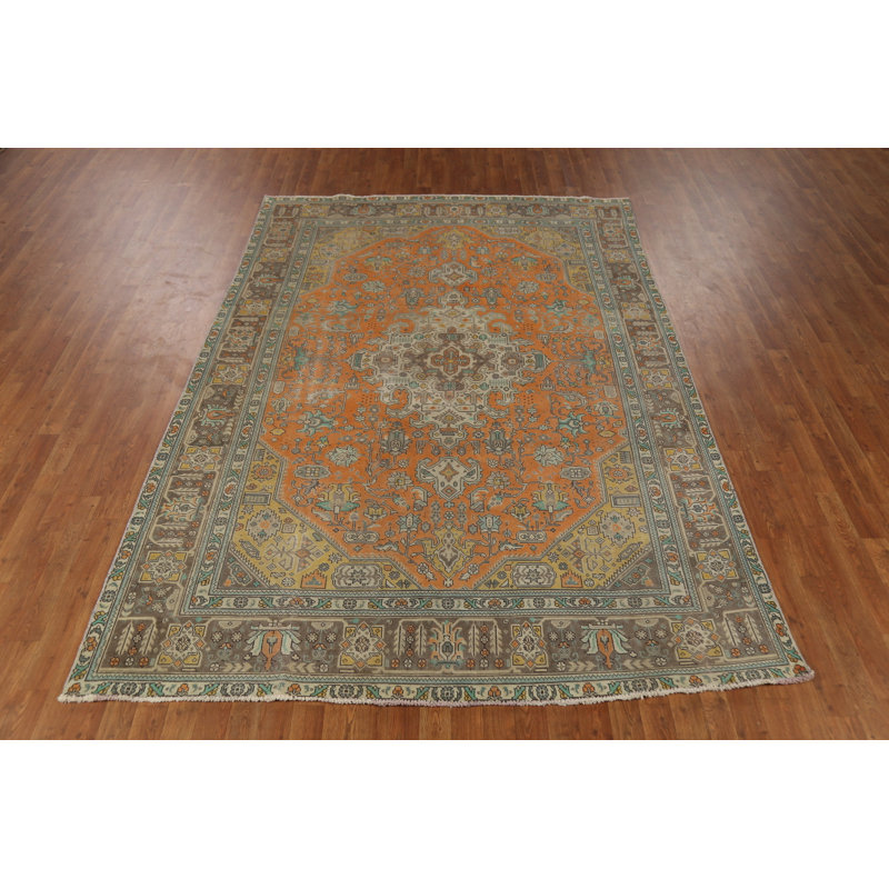 Tapis traditionnel orange en laine 7 x 10