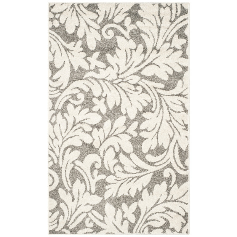 Ammundsen Floral Dark Gray/Beige Area Rug, Rectangle 5'3" x 8'