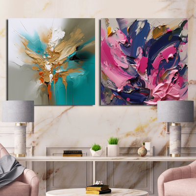 Dancing With Water - Abstract Liquid Ink Square Collage Set Of 2