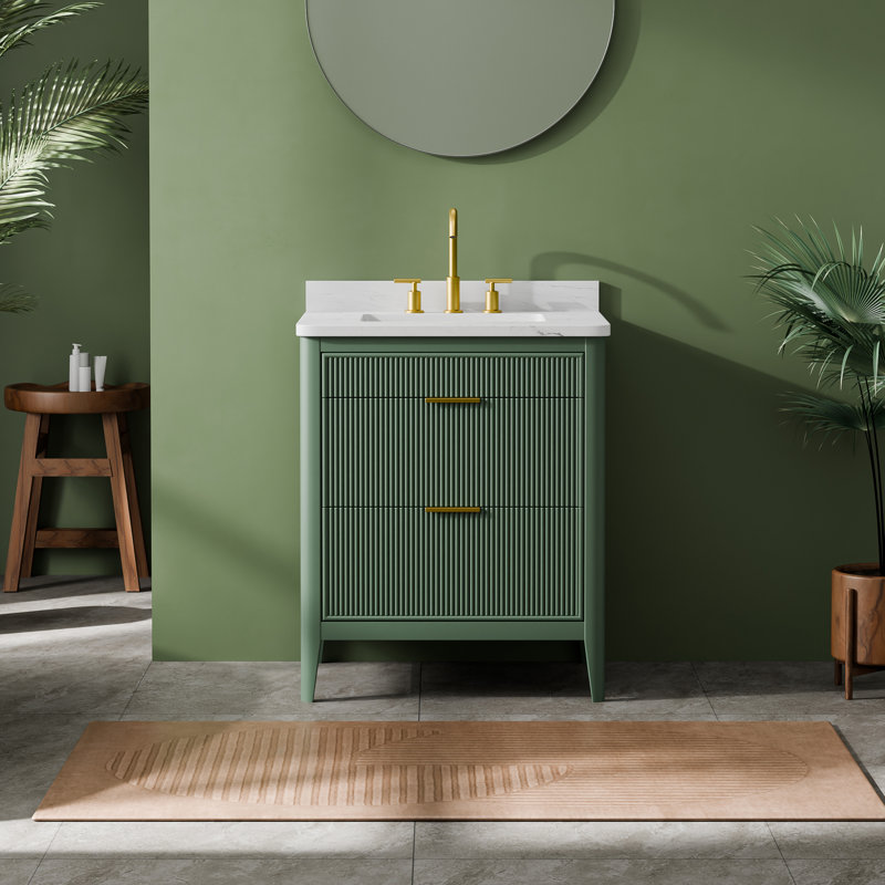 Ensemble de meuble-lavabo autoportant 30 po avec 2 poignées et plateau en marbre d'ingénierie - entièrement assemblé