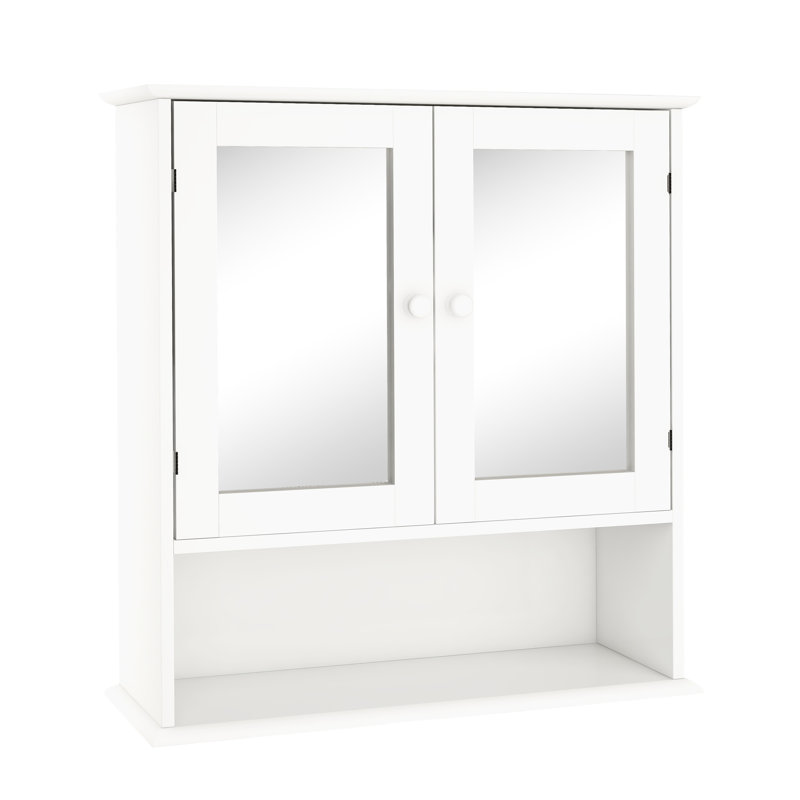 Armoire murale de salle de bain avec double porte miroir et tablettes - Tablettes réglables peu encombrantes peintes en blanc, instructions d'assemblage incluses et guide simple et élégant