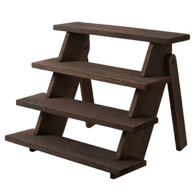 4-Tier Foldable Wooden Display Shelf, Multi-Layer Pine Storage Rack