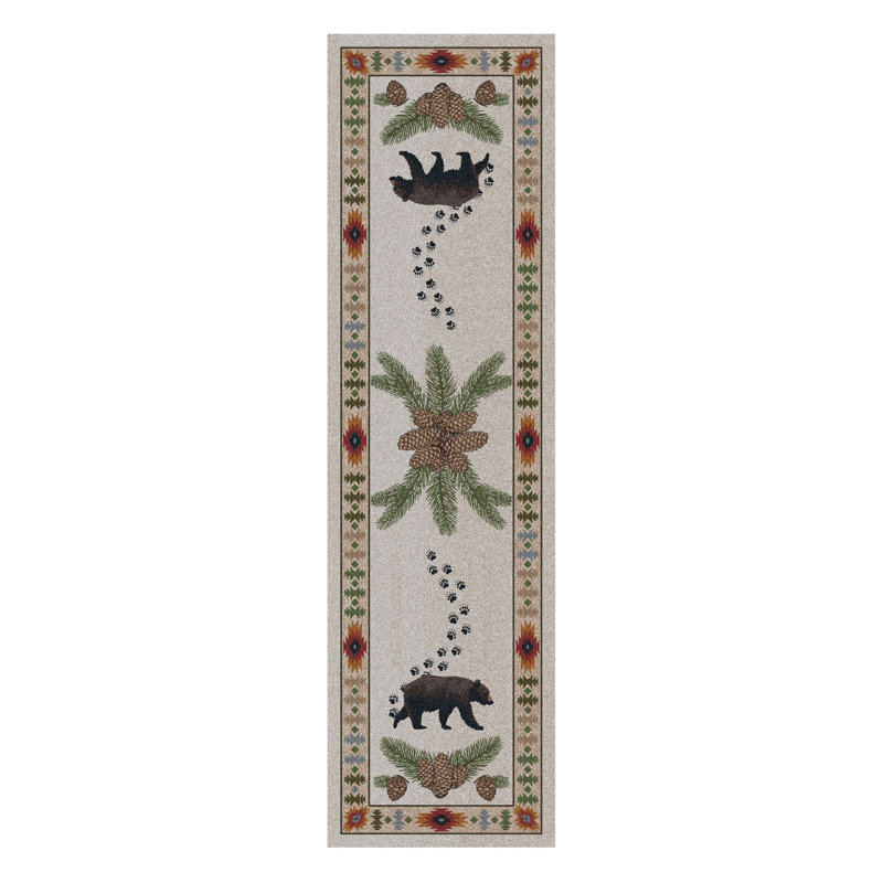 Tapis beige/vert électrique métier Elvis, Tapis de couloir 2 pi x 8 pi